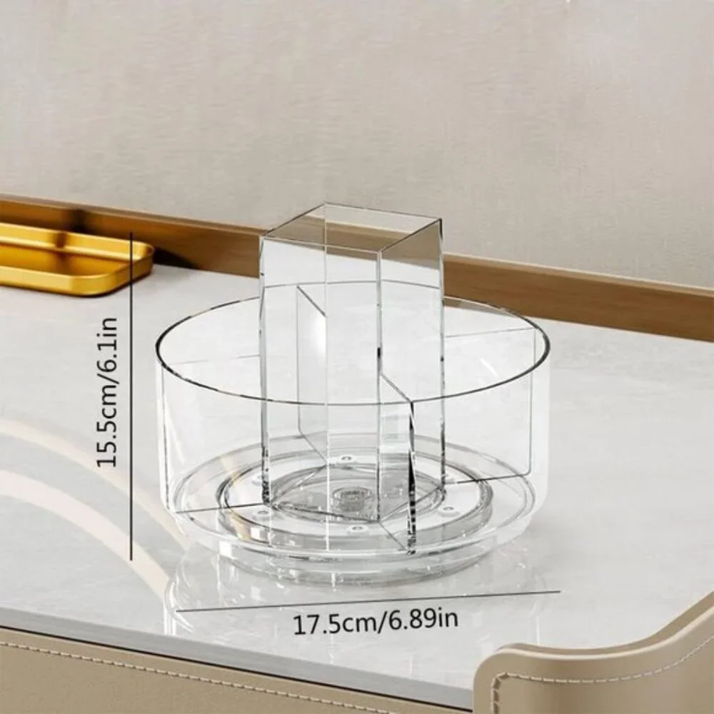 New 360° Rotating Makeup Organizer, Clear Tray with 6 Compartments for Vanity